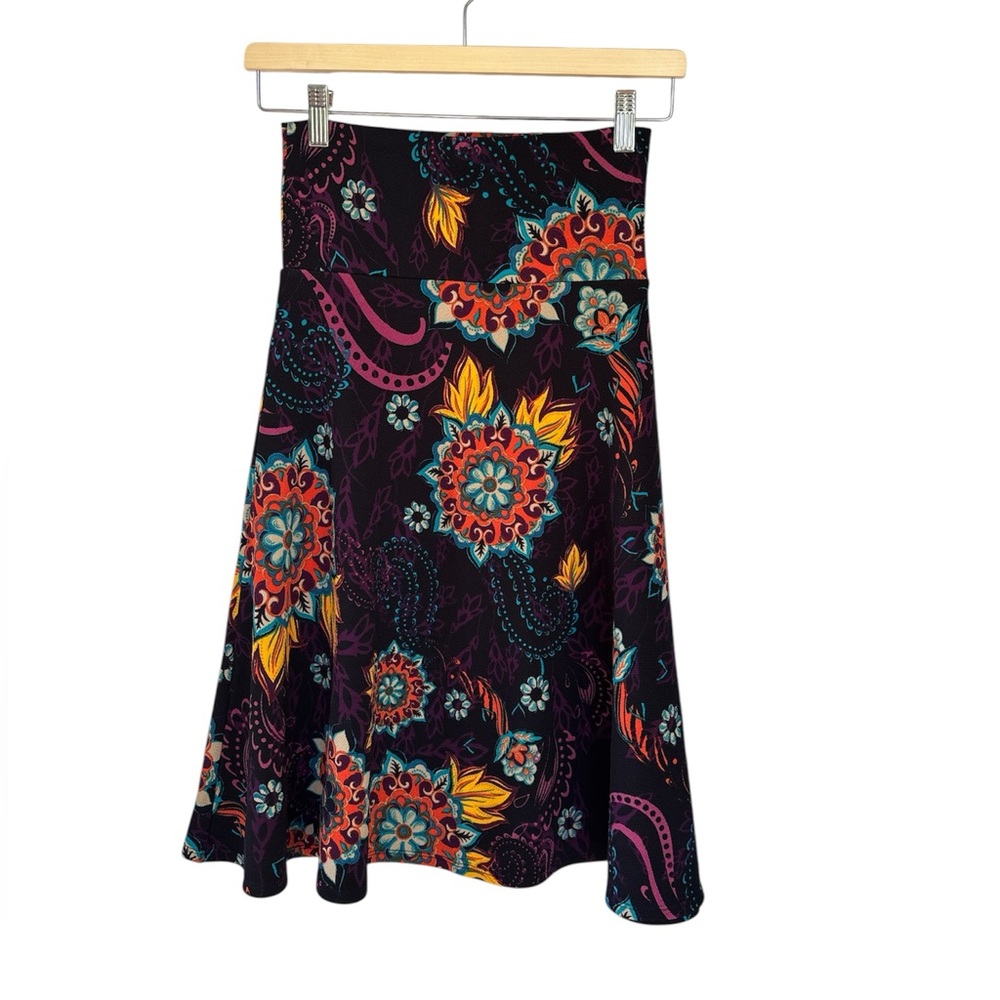 LuLaRoe Azure Women's Midi Black Floral Pull On Yoga Waistband Skirt Size XS